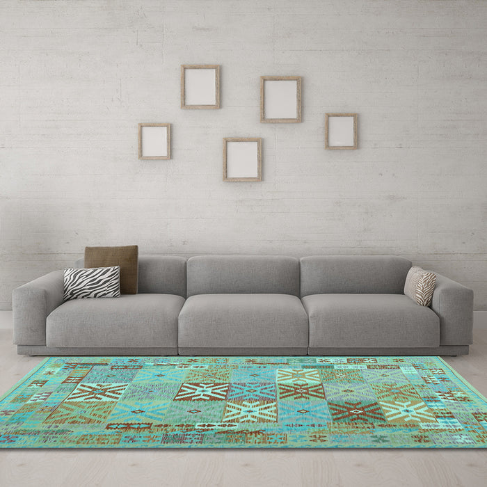Machine Washable Abstract Light Blue Contemporary Rug in a Living Room, wshcon2207lblu