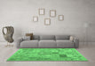 Machine Washable Abstract Emerald Green Contemporary Area Rugs in a Living Room,, wshcon2207emgrn