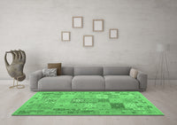 Machine Washable Abstract Emerald Green Contemporary Rug, wshcon2207emgrn