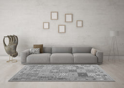 Machine Washable Abstract Gray Contemporary Rug in a Living Room,, wshcon2207gry