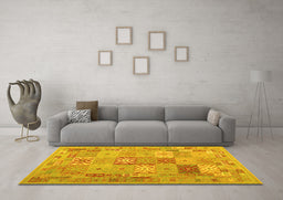 Machine Washable Abstract Yellow Contemporary Rug in a Living Room, wshcon2207yw