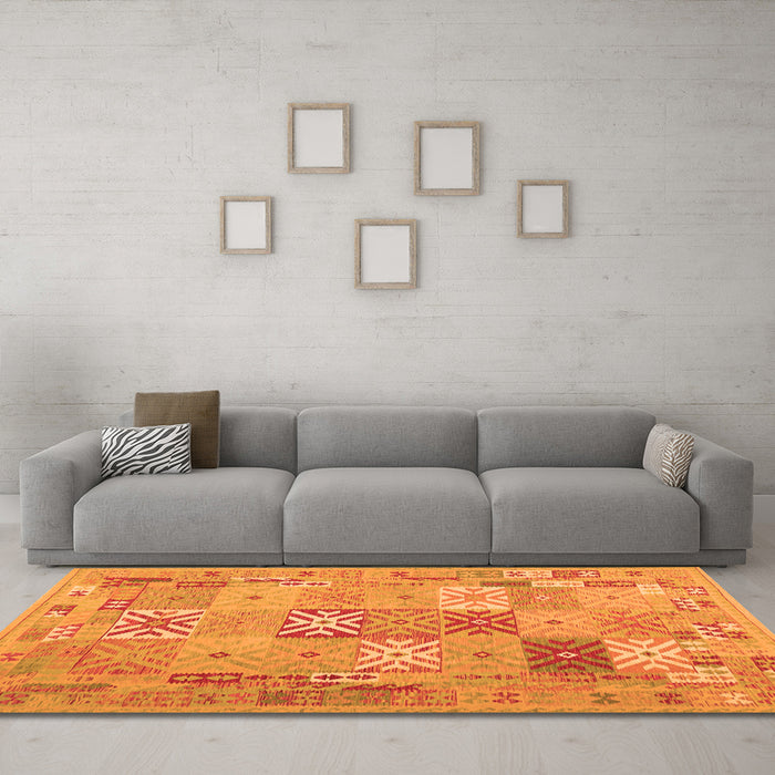 Machine Washable Abstract Orange Contemporary Area Rugs in a Living Room, wshcon2207org