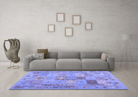 Machine Washable Abstract Blue Contemporary Rug, wshcon2207blu