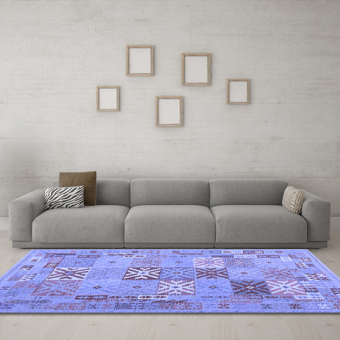 Machine Washable Abstract Blue Contemporary Rug in a Living Room, wshcon2207blu