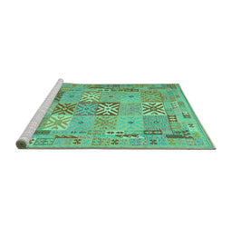 Sideview of Machine Washable Abstract Turquoise Contemporary Area Rugs, wshcon2207turq