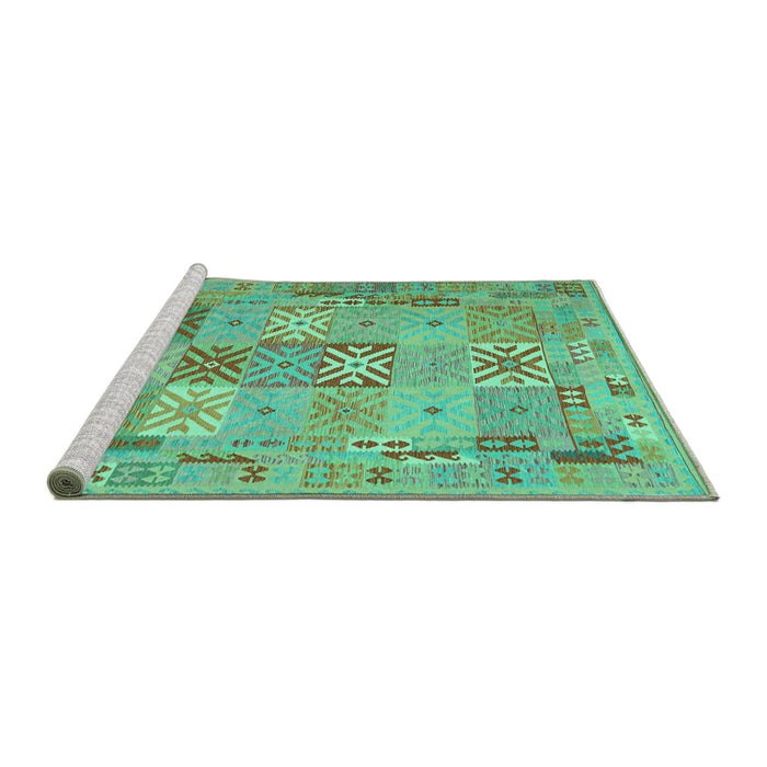 Sideview of Machine Washable Abstract Turquoise Contemporary Area Rugs, wshcon2207turq