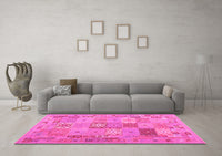 Machine Washable Abstract Pink Contemporary Rug, wshcon2207pnk
