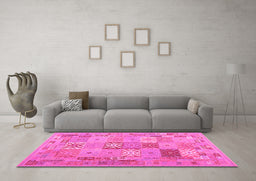 Machine Washable Abstract Pink Contemporary Rug in a Living Room, wshcon2207pnk