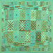 Square Abstract Turquoise Contemporary Rug, con2207turq