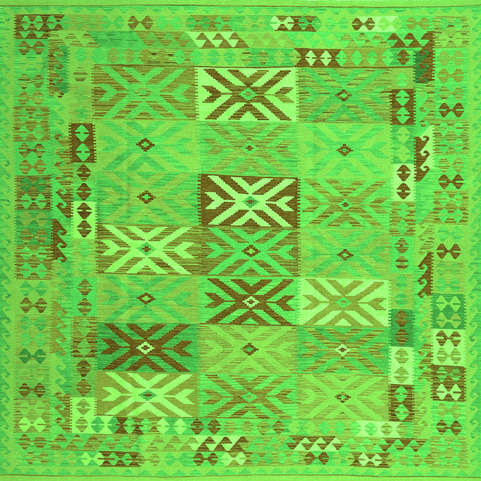 Round Machine Washable Abstract Green Contemporary Area Rugs, wshcon2207grn