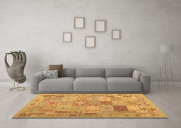 Machine Washable Abstract Brown Contemporary Rug in a Living Room,, wshcon2207brn