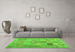 Machine Washable Abstract Green Contemporary Area Rugs in a Living Room,, wshcon2207grn