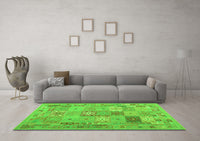 Machine Washable Abstract Green Contemporary Rug, wshcon2207grn