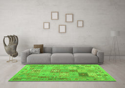 Machine Washable Abstract Green Contemporary Area Rugs in a Living Room,, wshcon2207grn