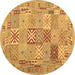 Round Abstract Brown Contemporary Rug, con2207brn