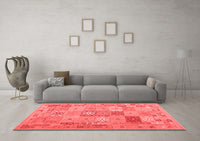 Machine Washable Abstract Red Contemporary Rug, wshcon2207red