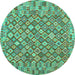 Round Southwestern Turquoise Country Rug, con2208turq