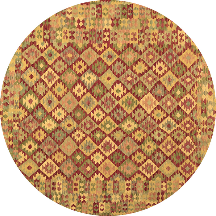 Round Machine Washable Southwestern Brown Country Rug, wshcon2208brn