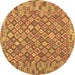 Round Machine Washable Southwestern Brown Country Rug, wshcon2208brn