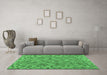 Machine Washable Southwestern Emerald Green Country Area Rugs in a Living Room,, wshcon2208emgrn