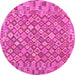 Round Machine Washable Southwestern Pink Country Rug, wshcon2208pnk