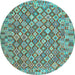 Round Machine Washable Southwestern Light Blue Country Rug, wshcon2208lblu