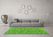 Machine Washable Southwestern Green Country Area Rugs in a Living Room,, wshcon2208grn