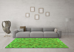 Machine Washable Southwestern Green Country Area Rugs in a Living Room,, wshcon2208grn