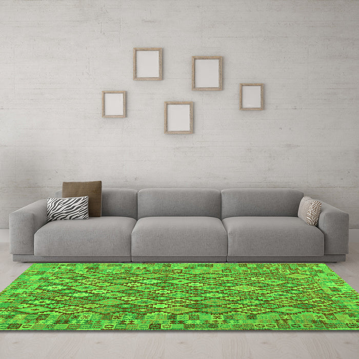 Machine Washable Southwestern Green Country Area Rugs in a Living Room,, wshcon2208grn