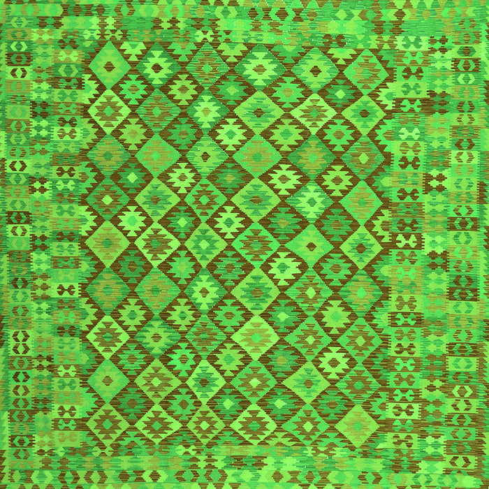 Round Machine Washable Southwestern Green Country Area Rugs, wshcon2208grn