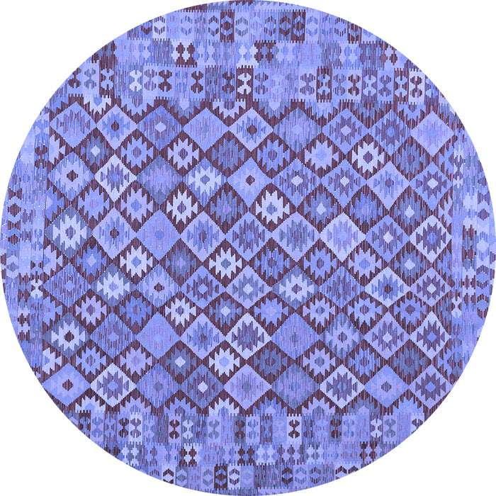 Round Machine Washable Southwestern Blue Country Rug, wshcon2208blu