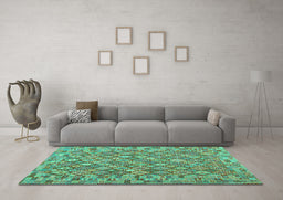 Machine Washable Southwestern Turquoise Country Area Rugs in a Living Room,, wshcon2208turq