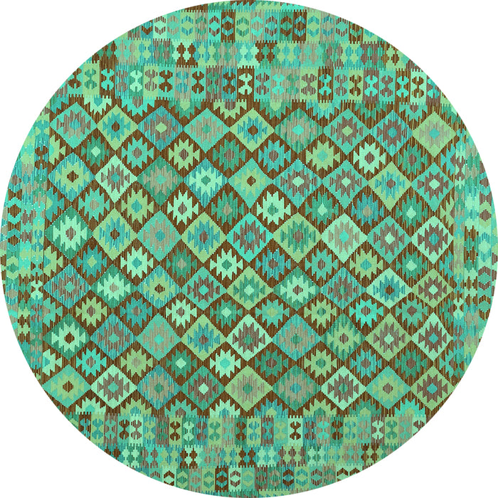 Round Machine Washable Southwestern Turquoise Country Area Rugs, wshcon2208turq