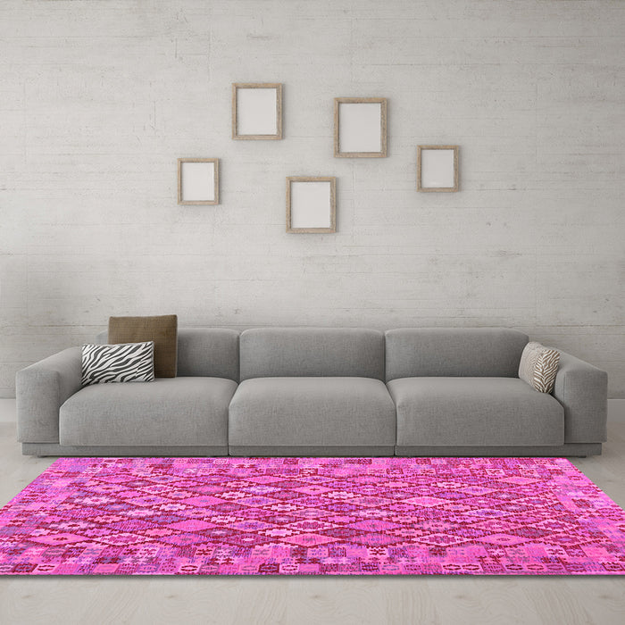 Machine Washable Southwestern Pink Country Rug in a Living Room, wshcon2208pnk