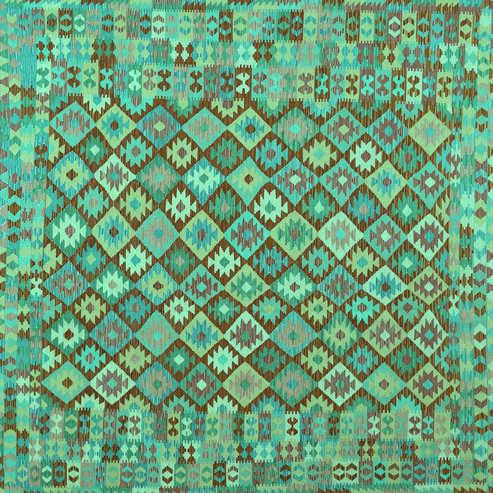 Square Machine Washable Southwestern Turquoise Country Area Rugs, wshcon2208turq