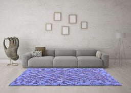 Machine Washable Southwestern Blue Country Rug in a Living Room, wshcon2208blu