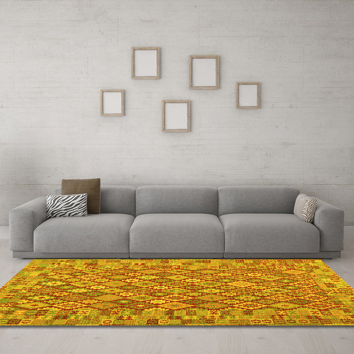 Machine Washable Southwestern Yellow Country Rug in a Living Room, wshcon2208yw