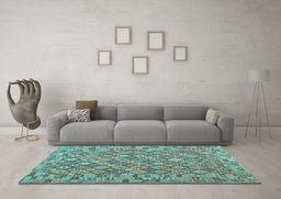 Machine Washable Southwestern Light Blue Country Rug in a Living Room, wshcon2208lblu