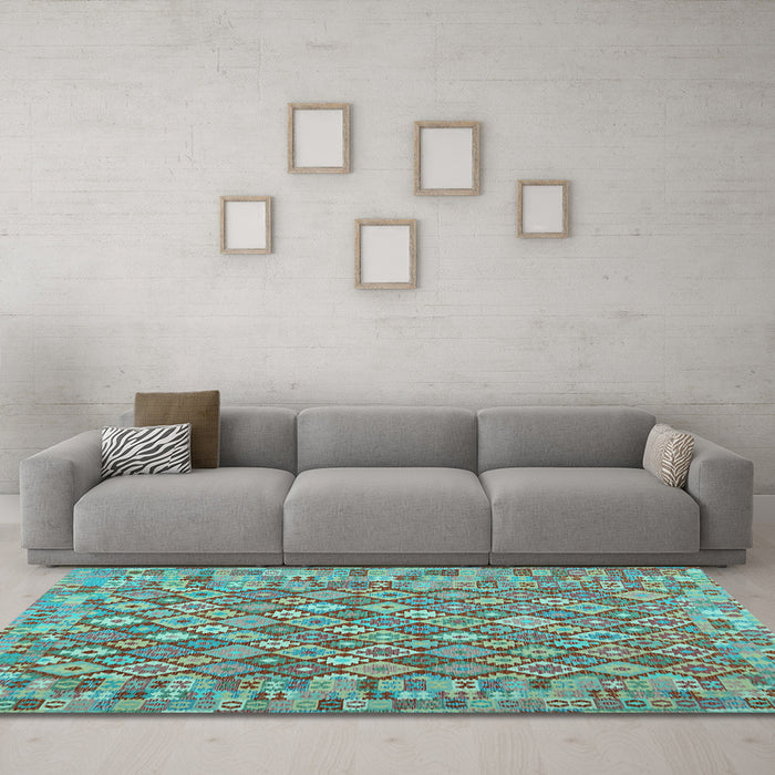 Machine Washable Southwestern Light Blue Country Rug in a Living Room, wshcon2208lblu