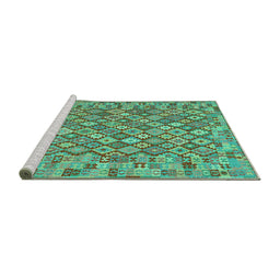 Sideview of Machine Washable Southwestern Turquoise Country Area Rugs, wshcon2208turq