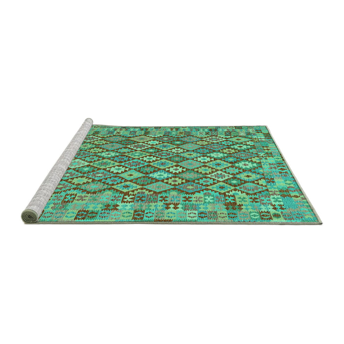 Sideview of Machine Washable Southwestern Turquoise Country Area Rugs, wshcon2208turq