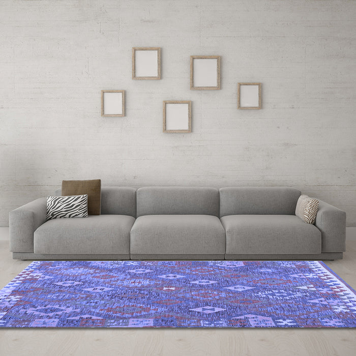 Machine Washable Southwestern Blue Country Rug in a Living Room, wshcon2209blu
