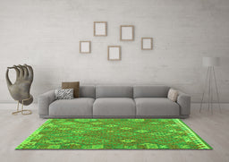 Machine Washable Southwestern Green Country Area Rugs in a Living Room,, wshcon2209grn