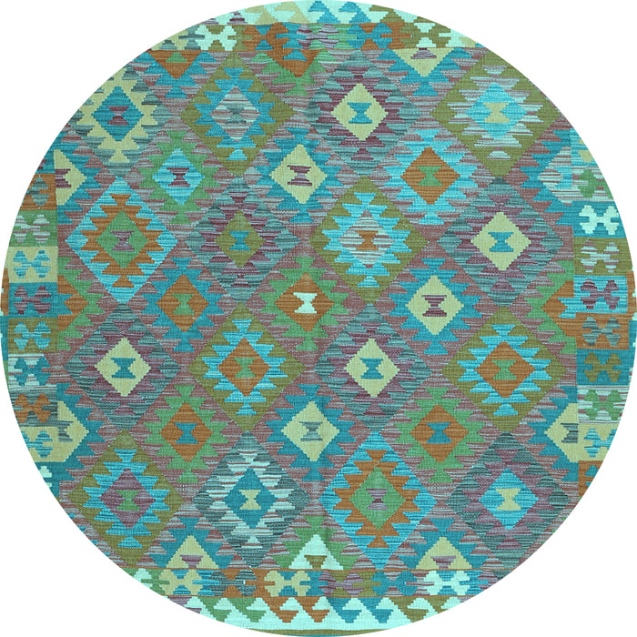Round Machine Washable Southwestern Light Blue Country Rug, wshcon2209lblu