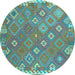 Round Machine Washable Southwestern Light Blue Country Rug, wshcon2209lblu