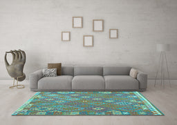 Machine Washable Southwestern Light Blue Country Rug in a Living Room, wshcon2209lblu