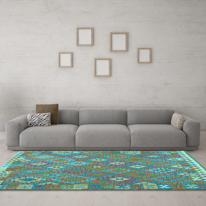 Machine Washable Southwestern Light Blue Country Rug in a Living Room, wshcon2209lblu