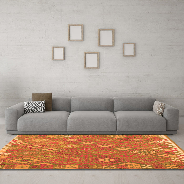 Machine Washable Southwestern Orange Country Area Rugs in a Living Room, wshcon2209org