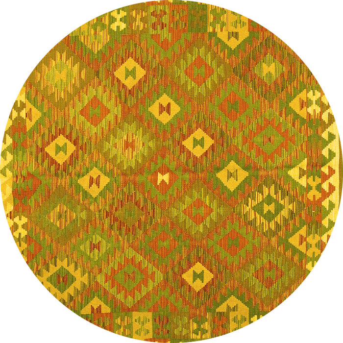 Round Machine Washable Southwestern Yellow Country Rug, wshcon2209yw
