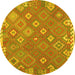 Round Machine Washable Southwestern Yellow Country Rug, wshcon2209yw